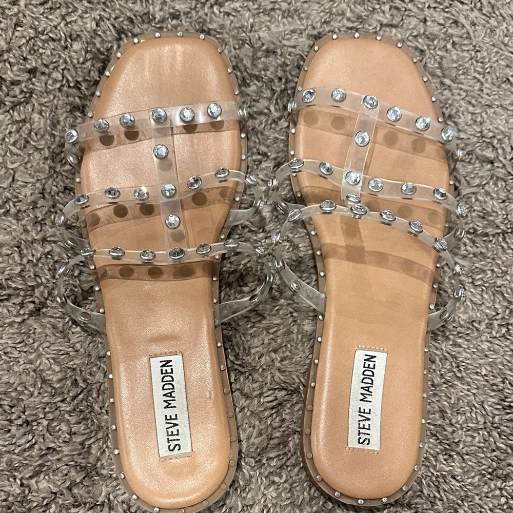 Steve Madden Clear and Silver Studded Sandals